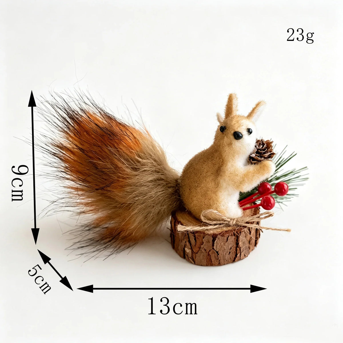 Squirrel Figurine Handcrafted Felt & Wood Lifelike Detail