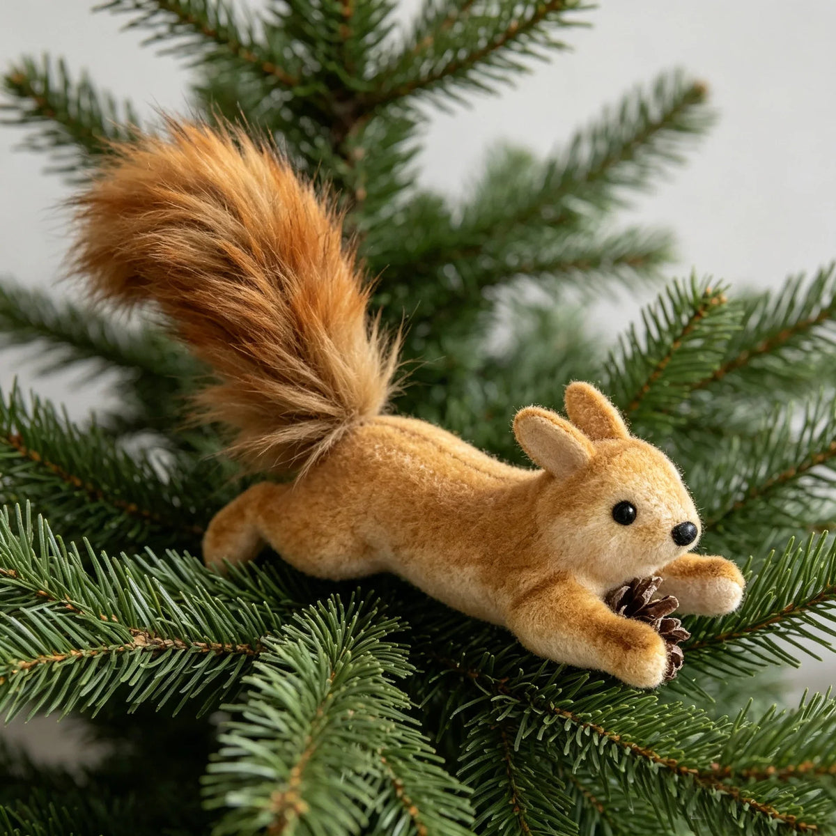 Squirrel Figurine Handcrafted Felt & Wood Lifelike Detail