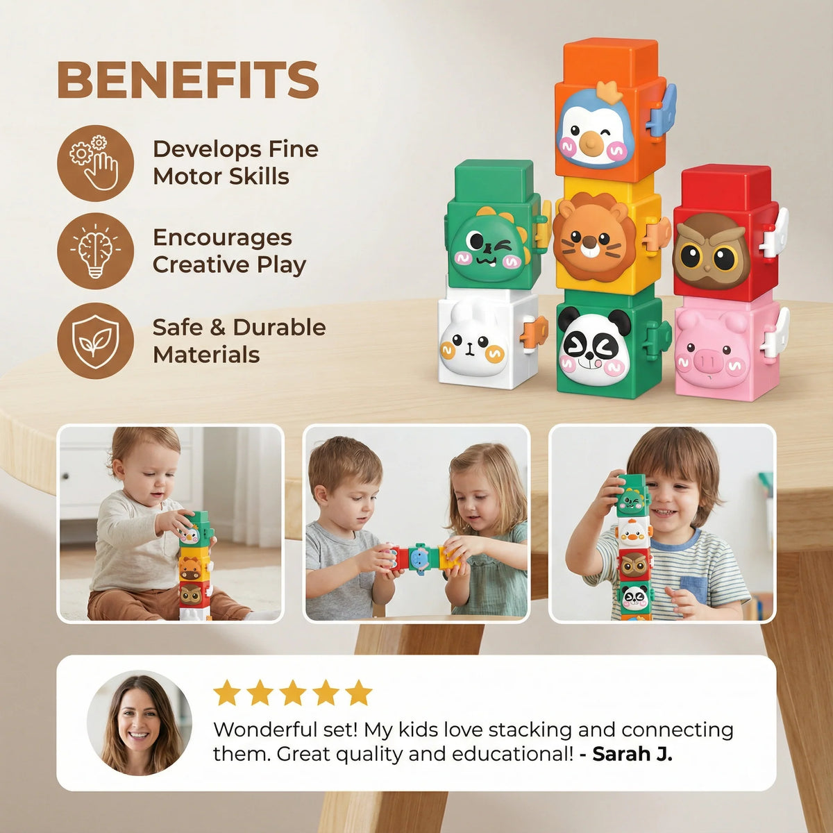 Stacking Blocks Nesting Design Animal Faces & Color Match