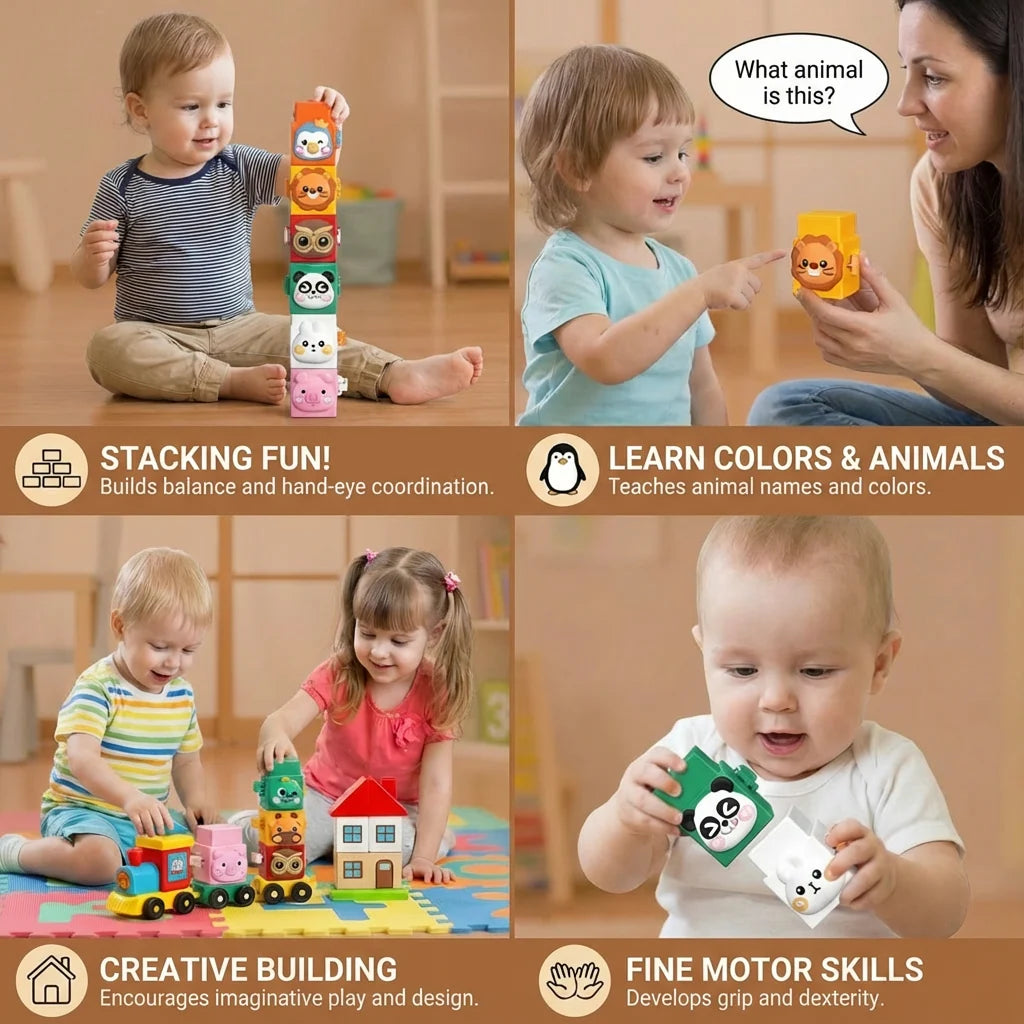 Stacking Blocks Nesting Design Animal Faces & Color Match