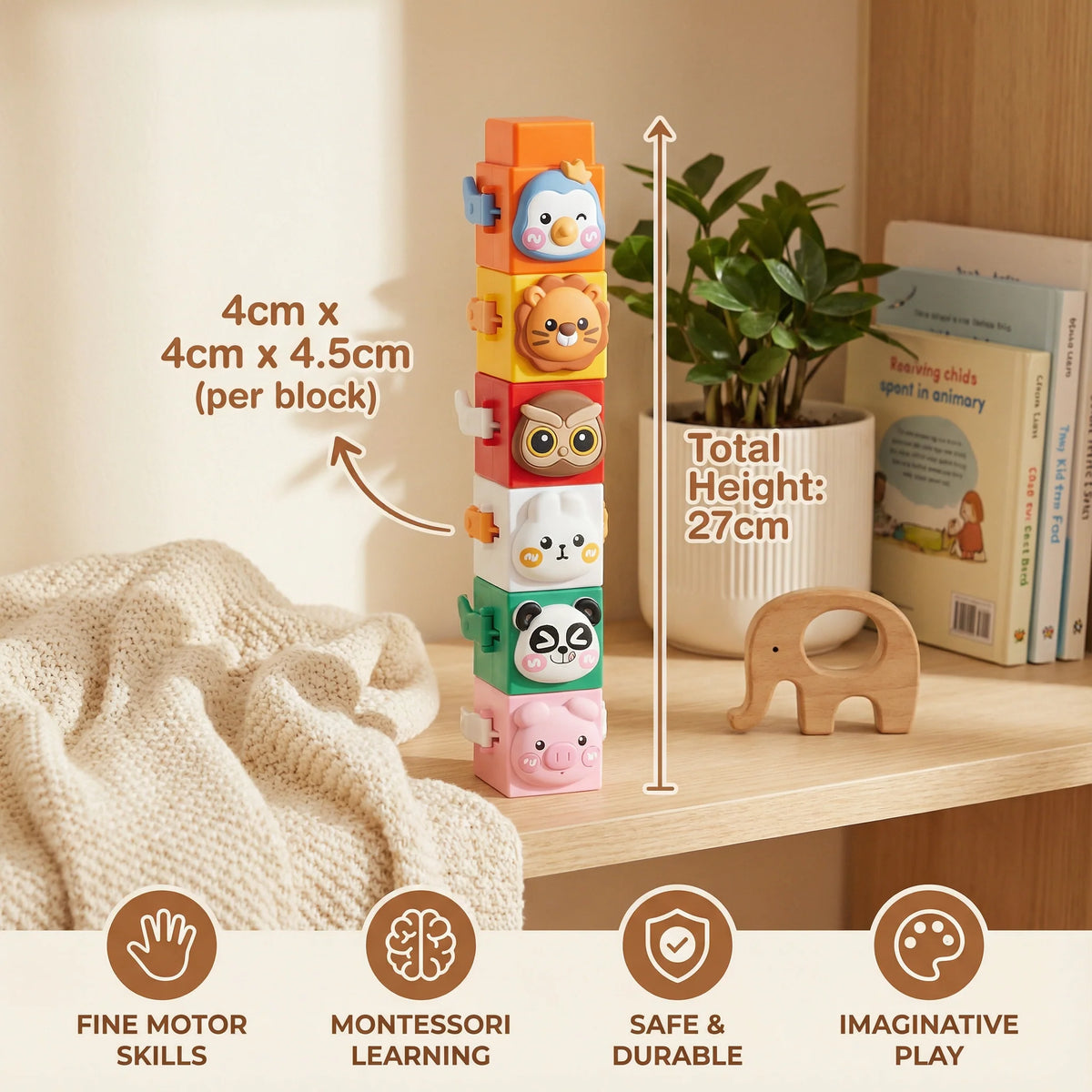 Stacking Blocks Nesting Design Animal Faces & Color Match