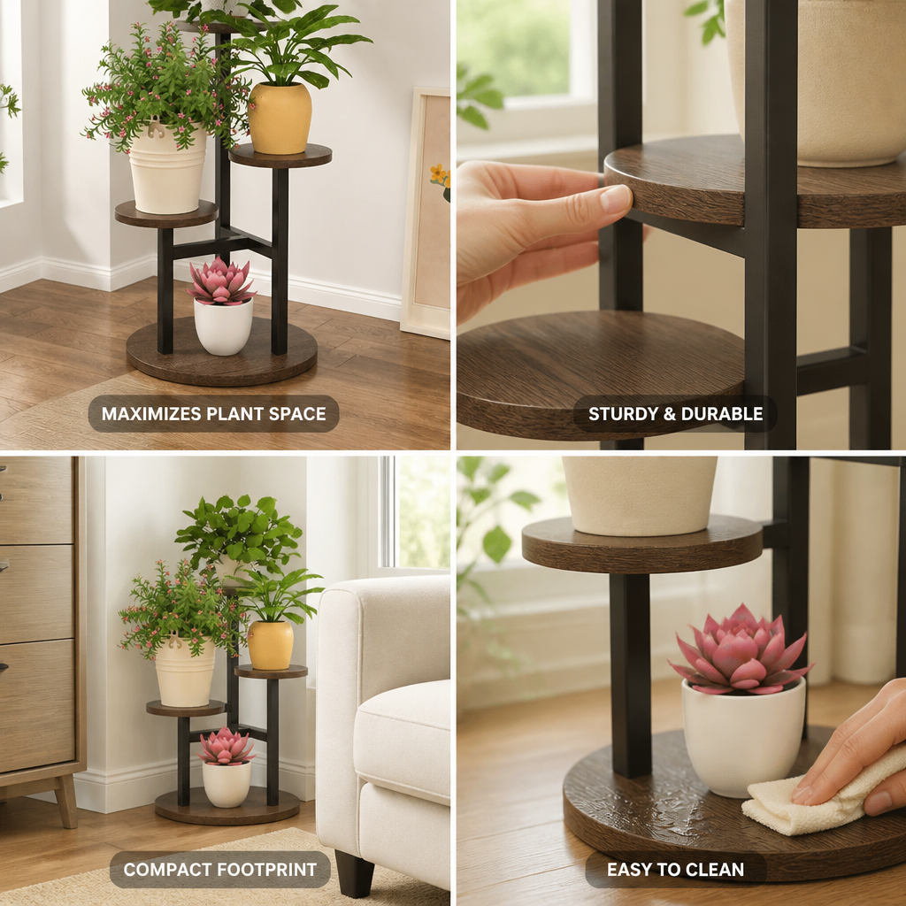 Staggered Wooden Shelves Plant Stand (4-Tier)