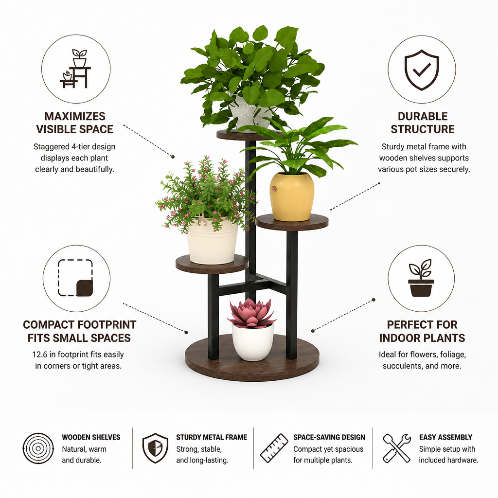 Staggered Wooden Shelves Plant Stand (4-Tier)