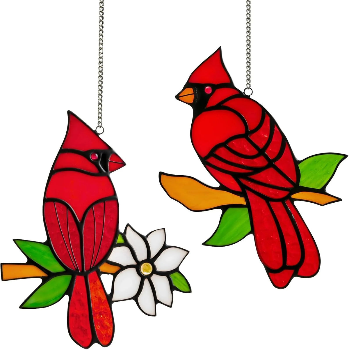 Stained Glass Suncatcher Handcrafted Copper Foil Set of Two