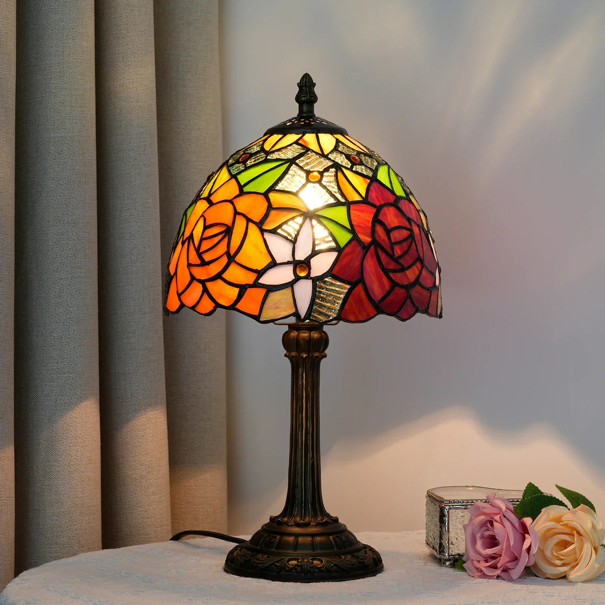 Stained Glass Table Lamp Warm Ambient Lighting E27 Socket