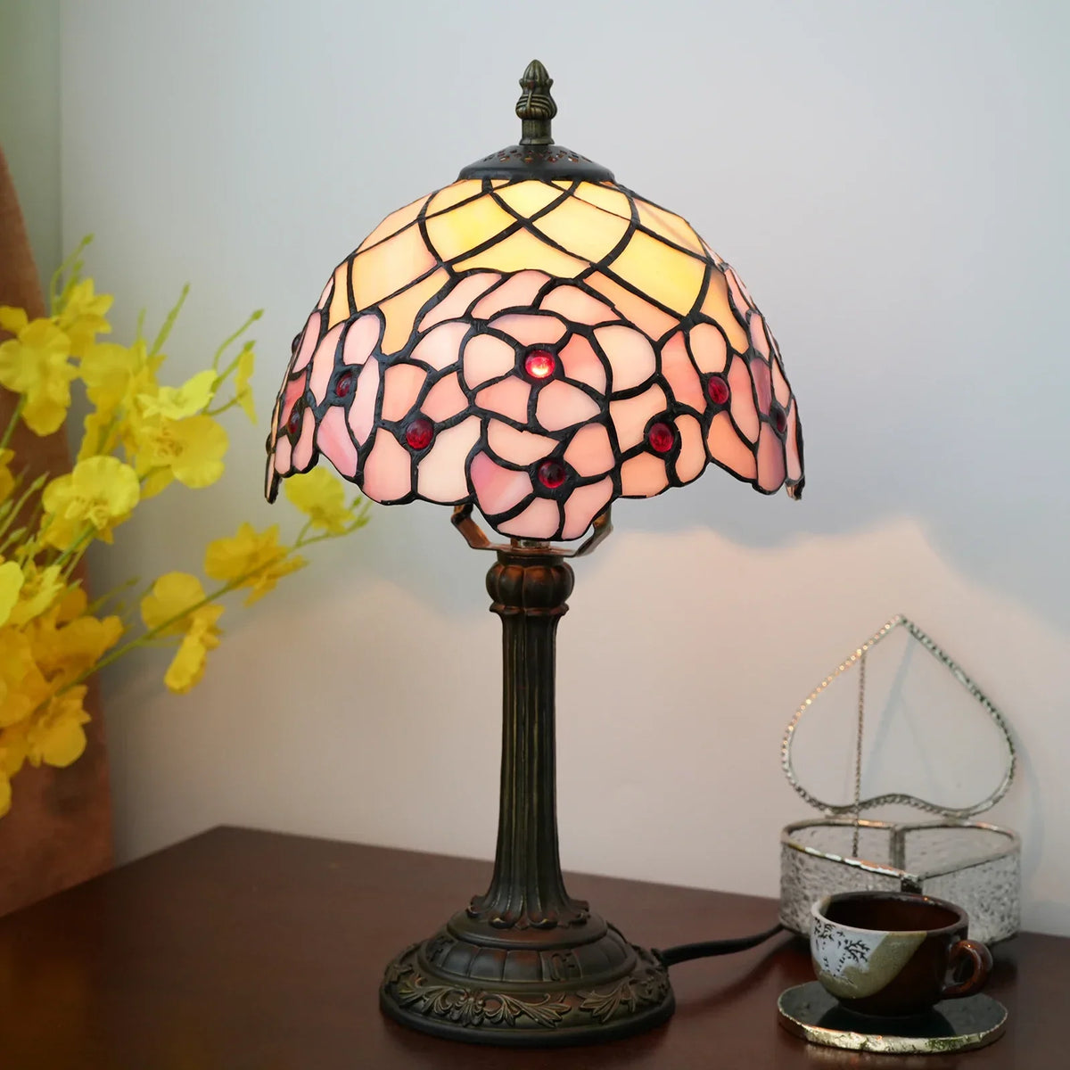 Stained Glass Table Lamp Warm Ambient Lighting E27 Socket