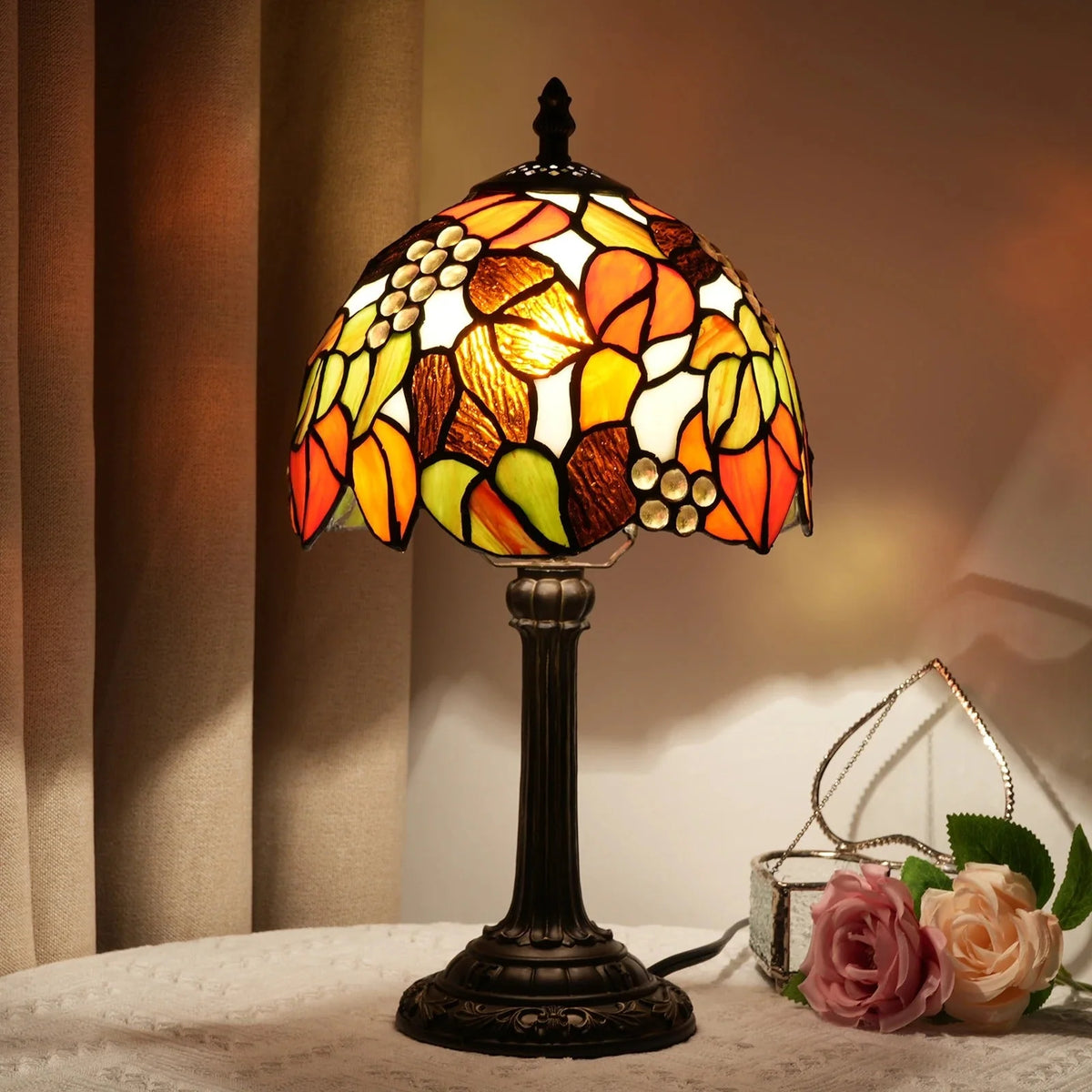 Stained Glass Table Lamp Warm Ambient Lighting E27 Socket