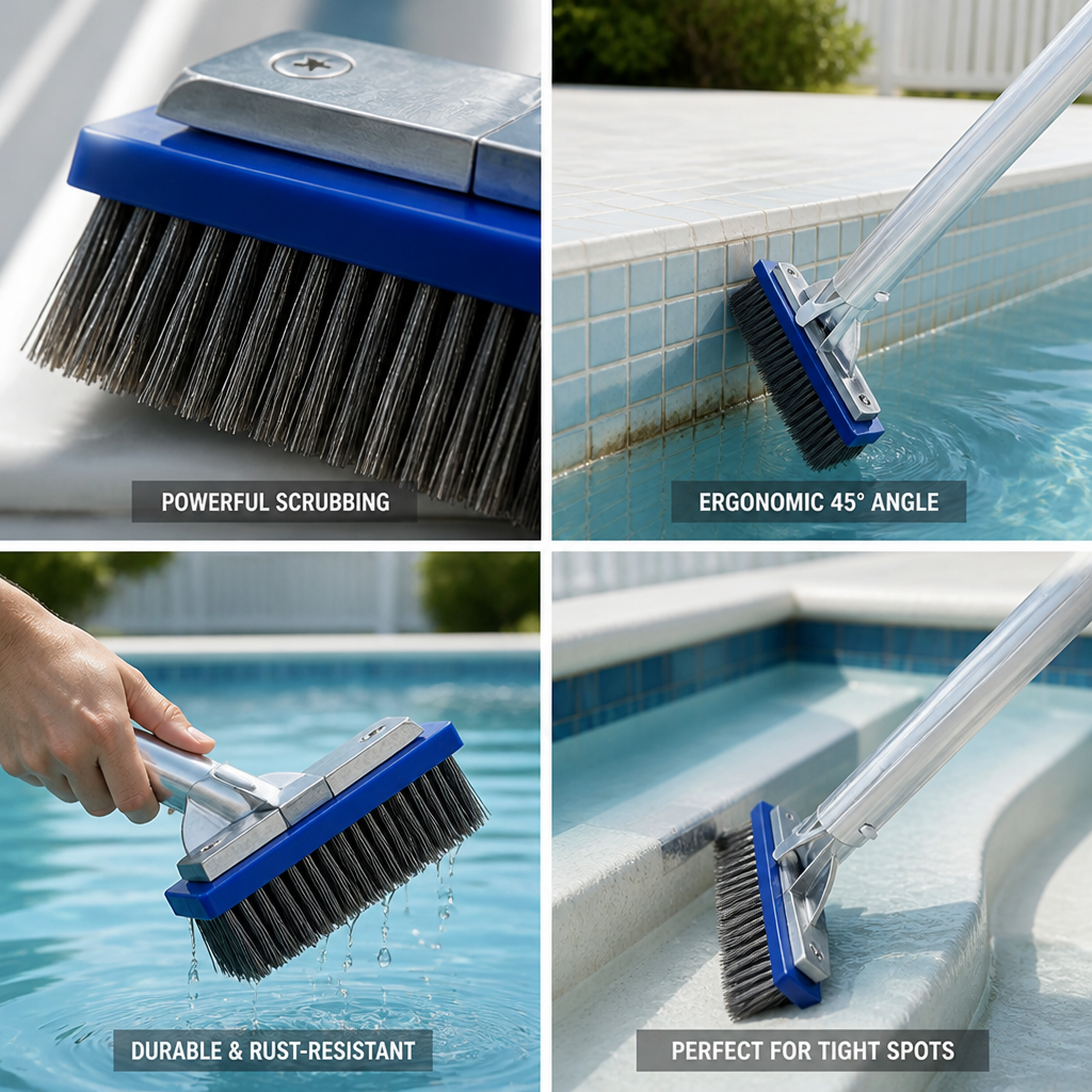 Stainless Steel Bristles & Reinforced Aluminum Handle Pool Brush (5-Inch)