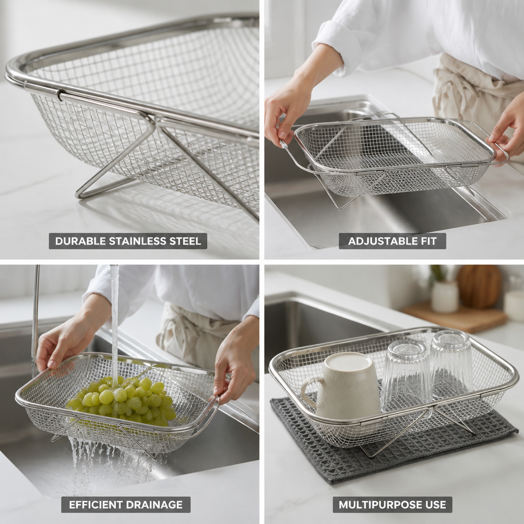 Stainless Steel Fine Mesh Sink Basket (Adjustable Width)