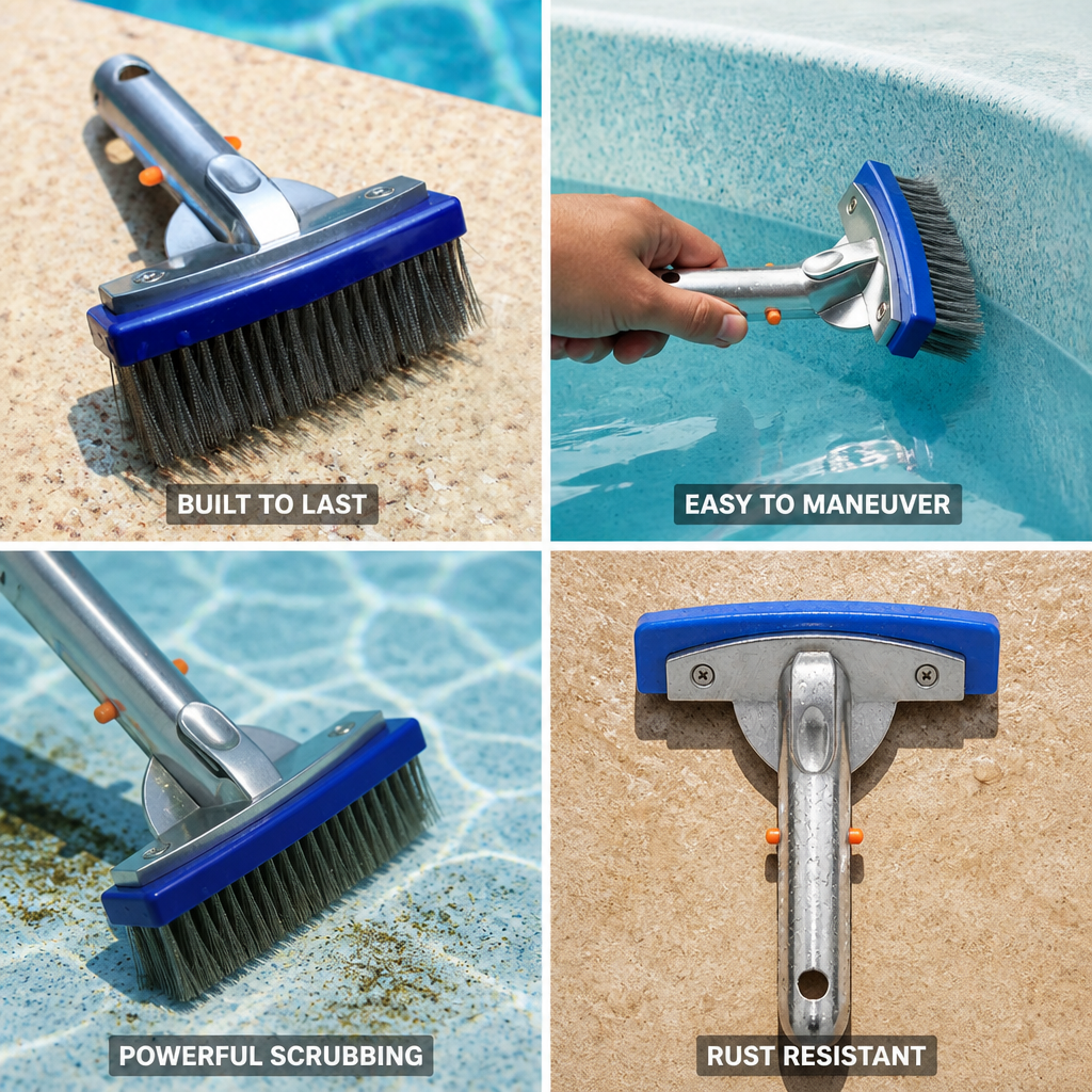 Stainless Steel Hard-Bristle Angled Pool Brush (5.5in)