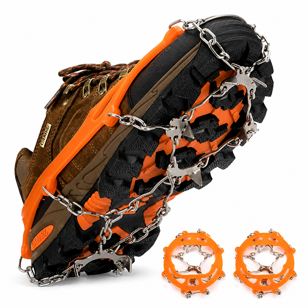 Stainless Steel Spikes & Pull-On Rubber Shoe Traction Cleats (One Size)