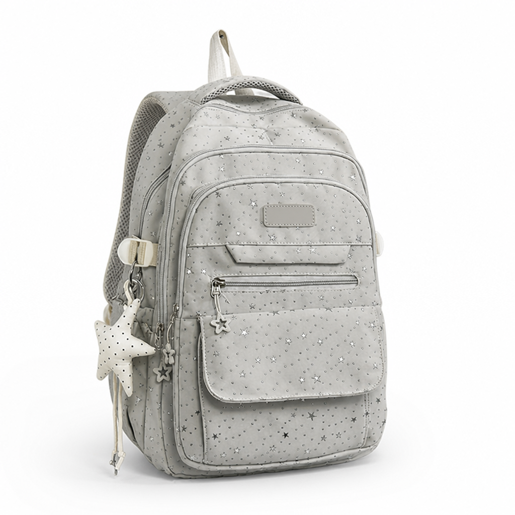 Star-Embellished Multi-Compartment School Backpack