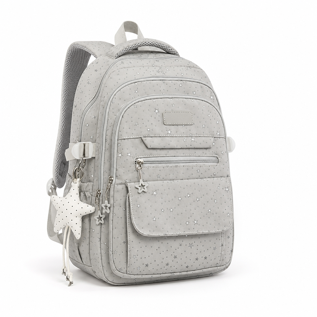 Star-Embellished Multi-Compartment School Backpack