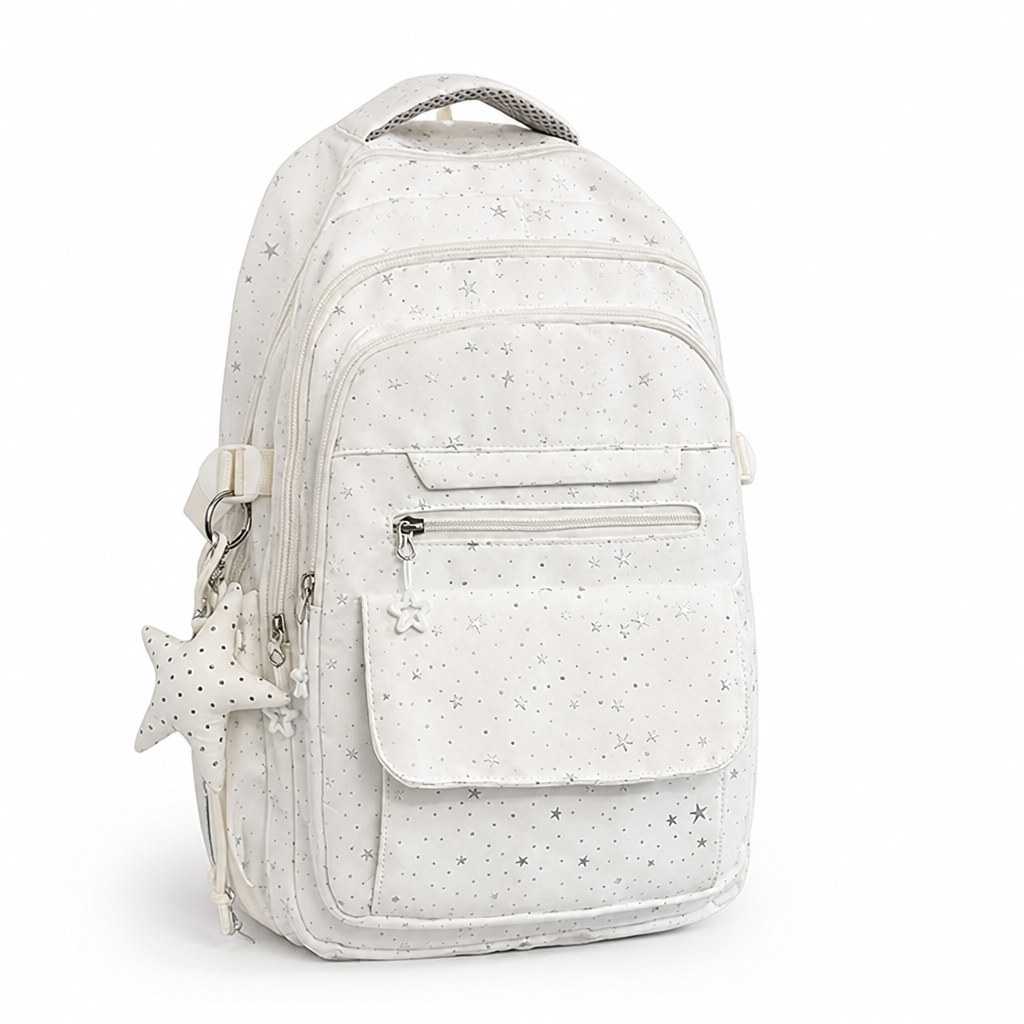 Star-Embellished Multi-Compartment School Backpack