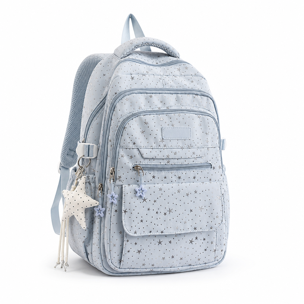 Star-Embellished Multi-Compartment School Backpack