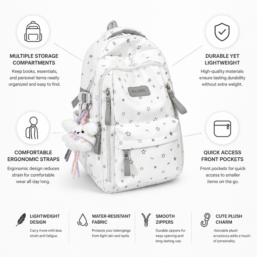 Star-Embellished Multi-Pocket Backpack (Ergonomic Straps)