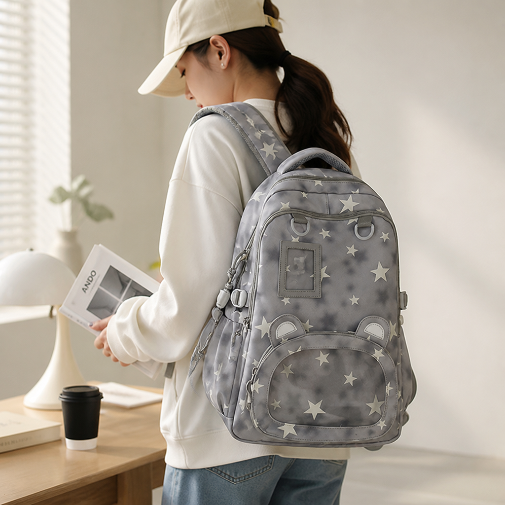 Star-Patterned Multi-Compartment Kids Backpack