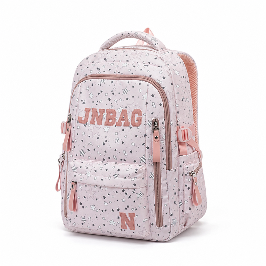 Star-Printed Multi-Compartment School Backpack (Adjustable Padded Straps)