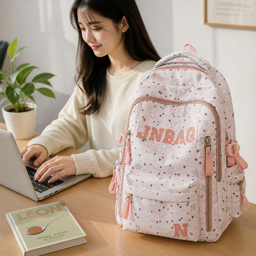 Star-Printed Multi-Compartment School Backpack (Adjustable Padded Straps)