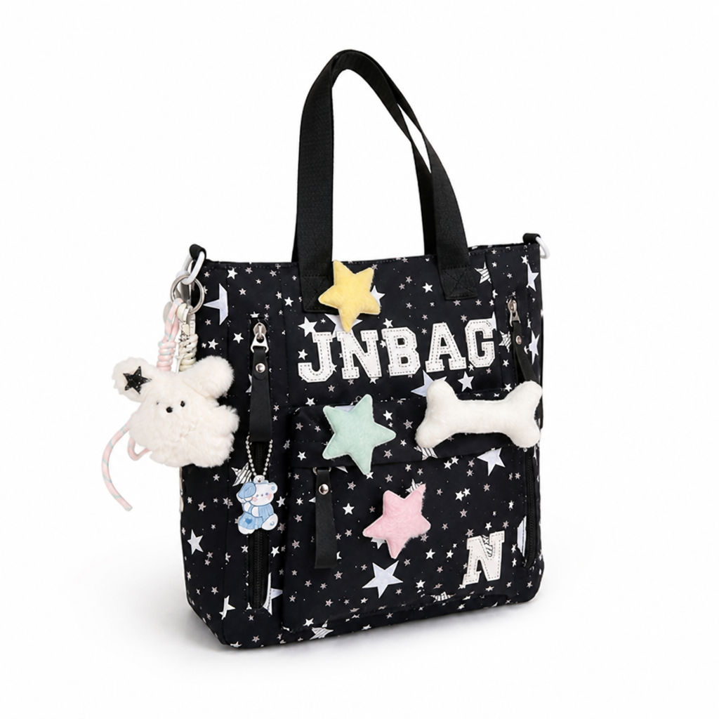 Star-Printed Multi-Compartment School Backpack (Adjustable Padded Straps)