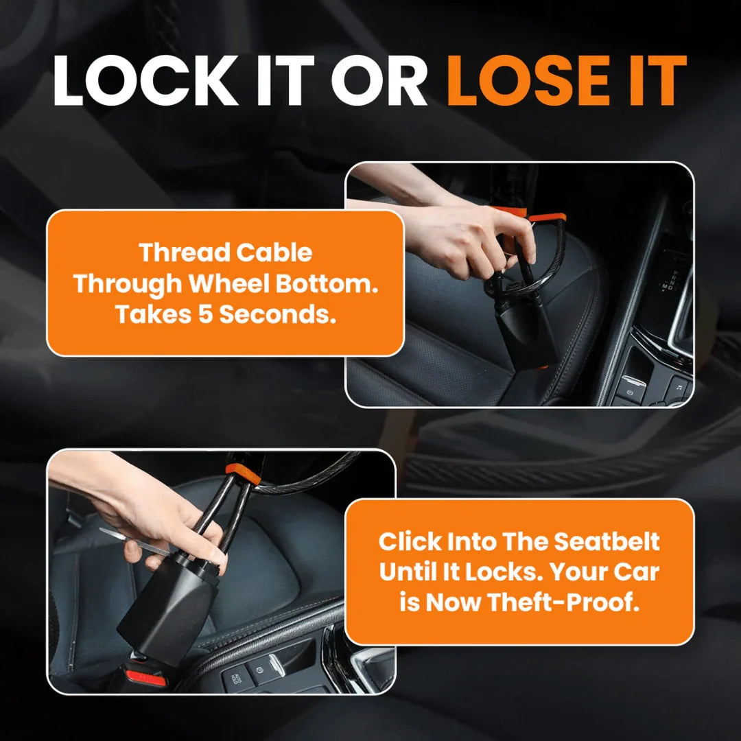Steering Wheel Cable Lock Reinforced Steel High-Visibility Theft Deterrent