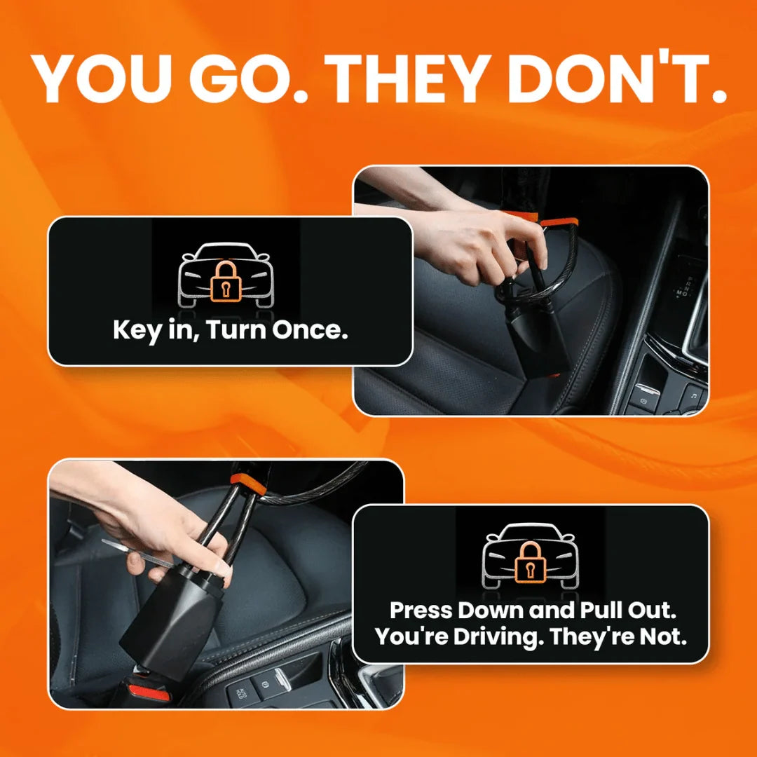 Steering Wheel Cable Lock Reinforced Steel High-Visibility Theft Deterrent
