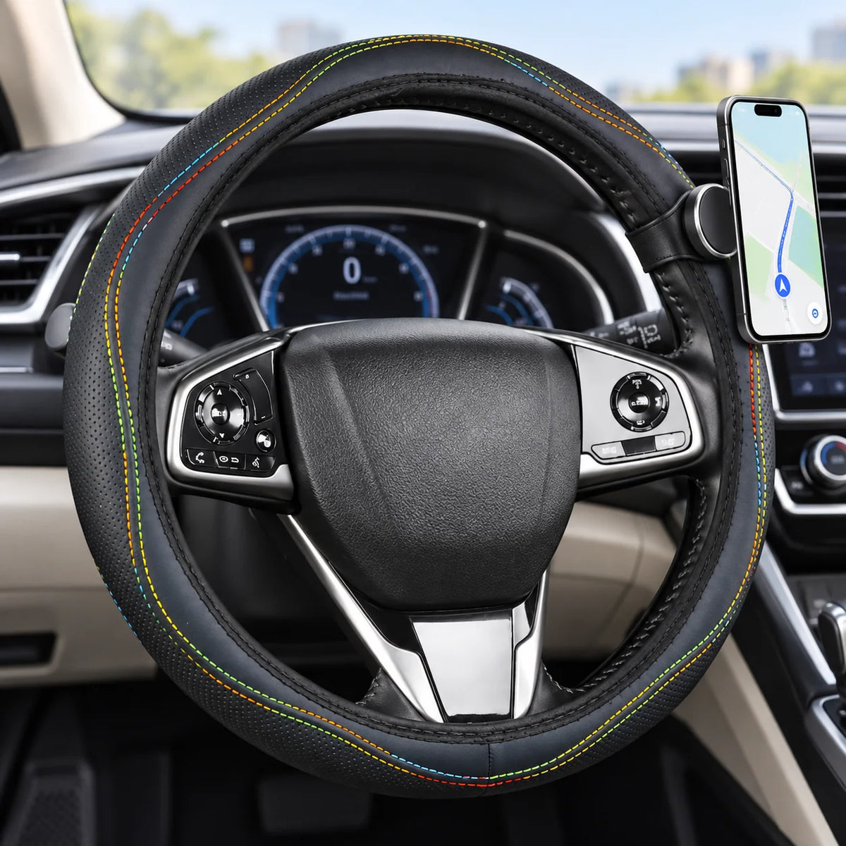 Steering Wheel Cover Perforated Faux Leather Anti-Slip Grip