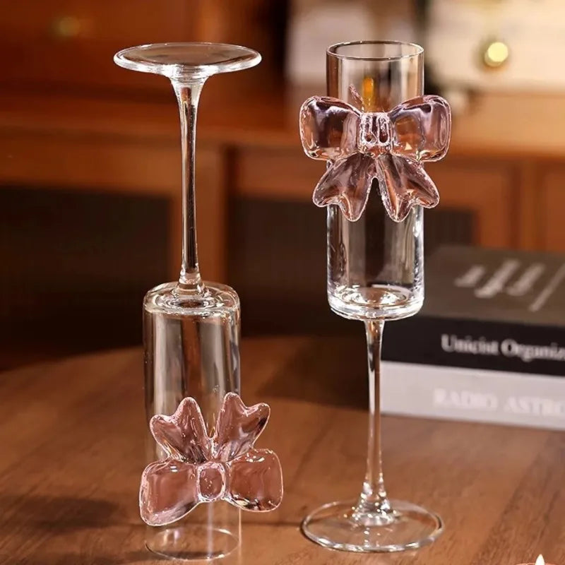 Stemmed Glass Crystal Pink Bow 5.4 Fl Oz