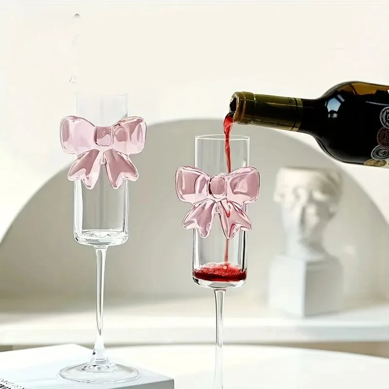 Stemmed Glass Crystal Pink Bow 5.4 Fl Oz