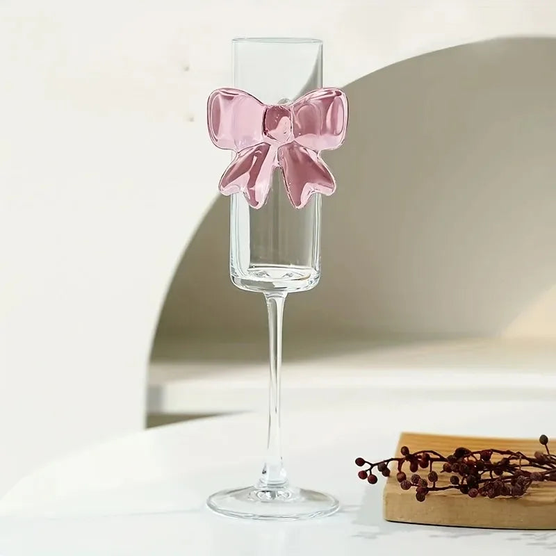 Stemmed Glass Crystal Pink Bow 5.4 Fl Oz