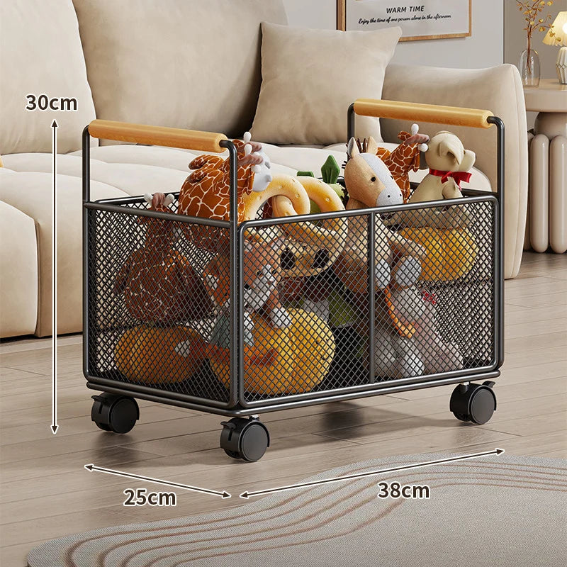 Storage Basket Breathable Metal Mesh Wooden Handles