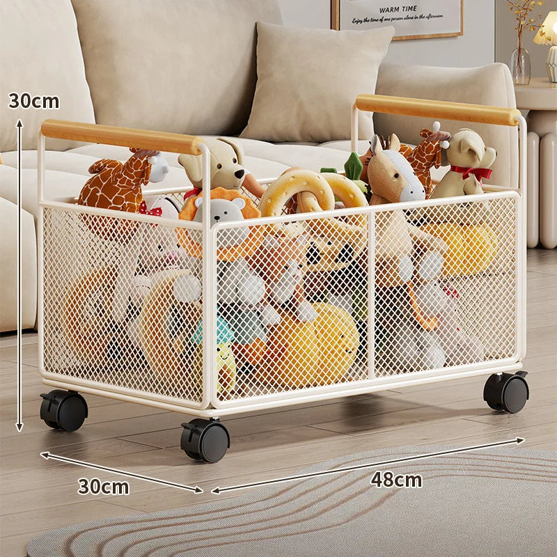 Storage Basket Breathable Metal Mesh Wooden Handles