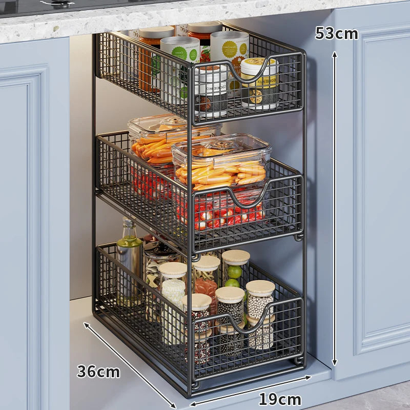 Storage Basket Organizer Two-Tier Metal Pull-Out Drawers