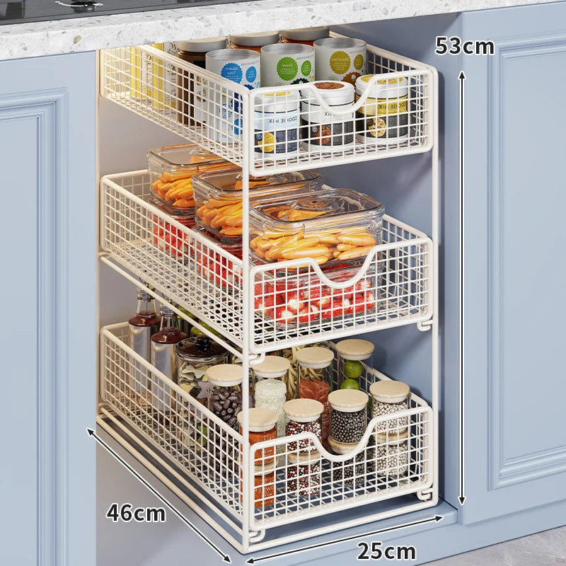 Storage Basket Organizer Two-Tier Metal Pull-Out Drawers
