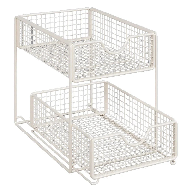 Storage Basket Organizer Two-Tier Metal Pull-Out Drawers