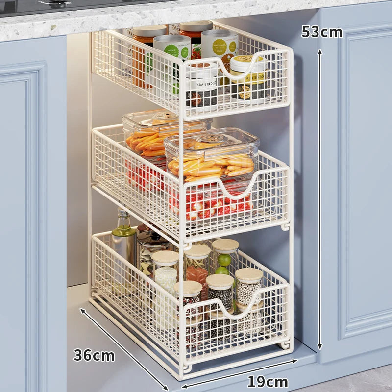 Storage Basket Organizer Two-Tier Metal Pull-Out Drawers