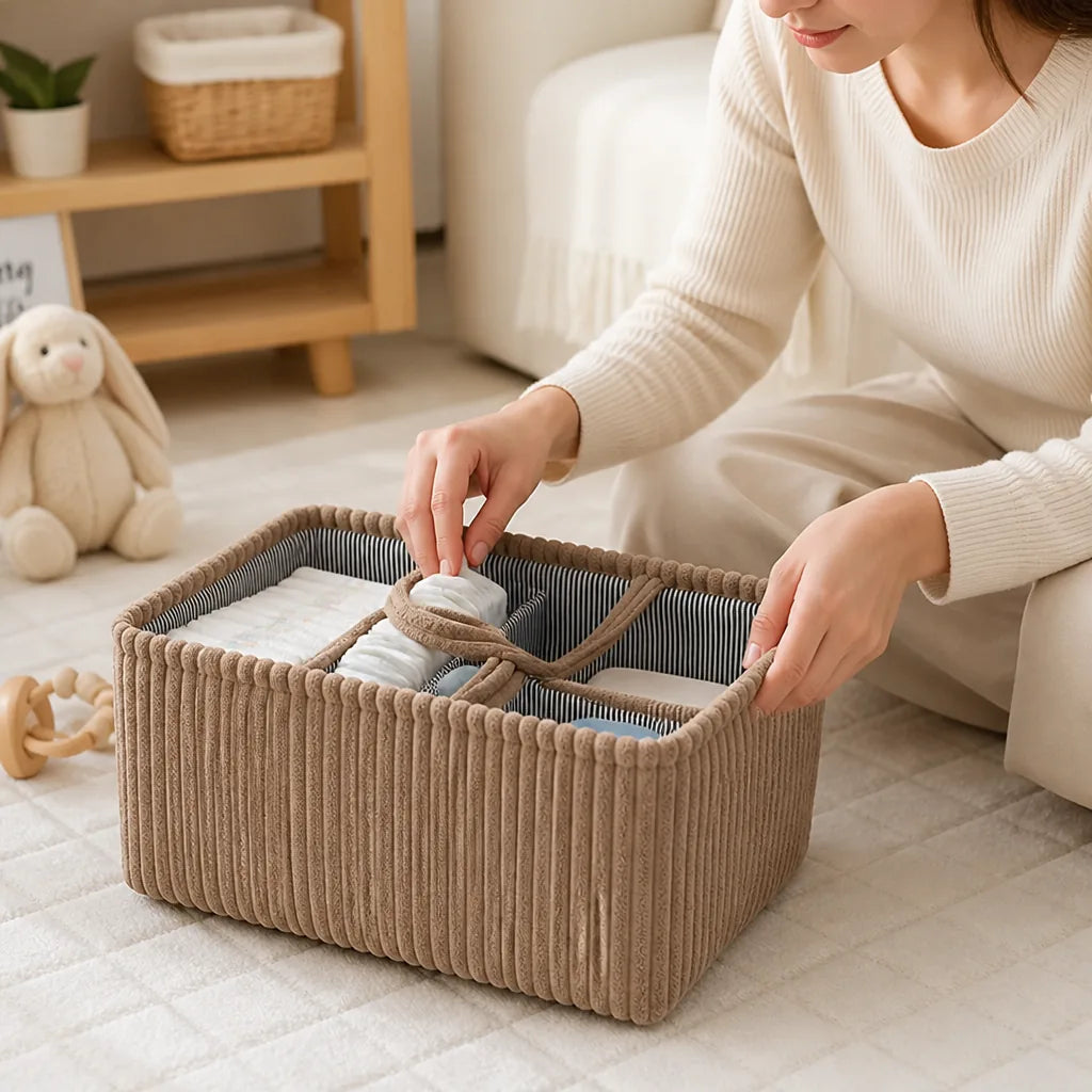 Storage Basket Polyester Multiple Compartments With Handles
