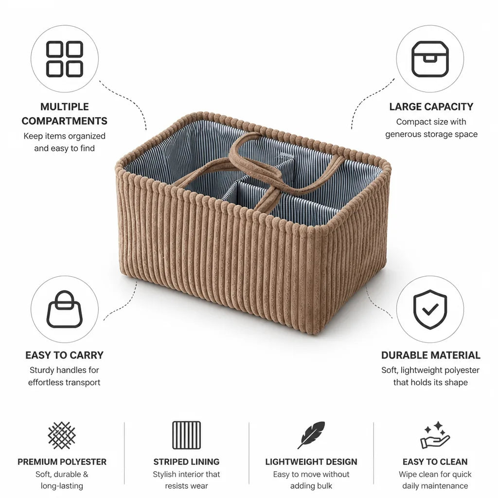 Storage Basket Polyester Multiple Compartments With Handles