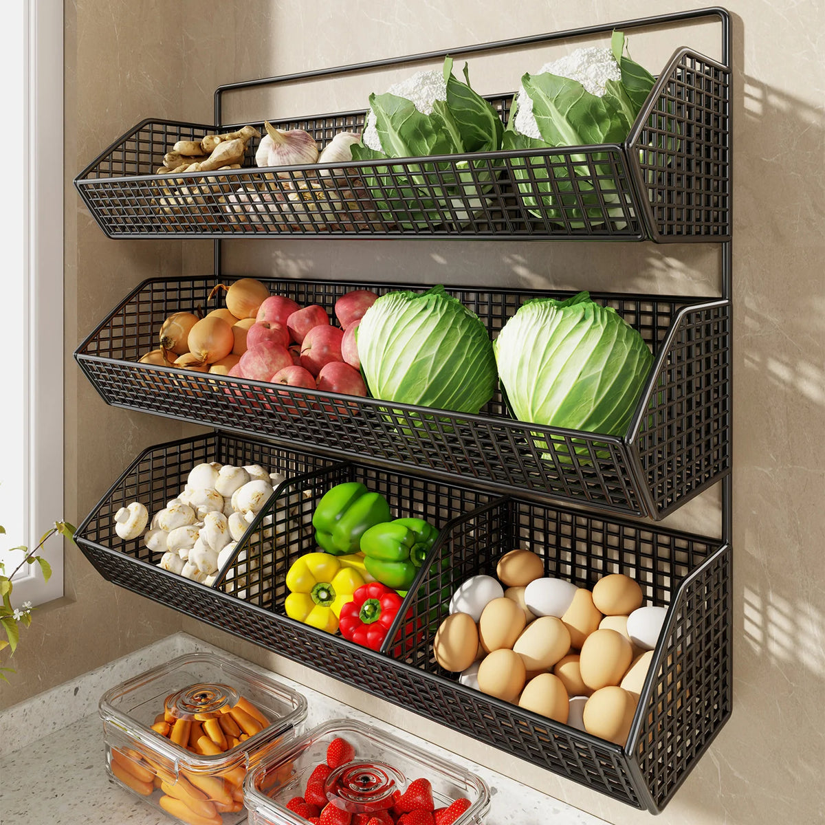Storage Basket Wall-Mounted Ventilated Plastic