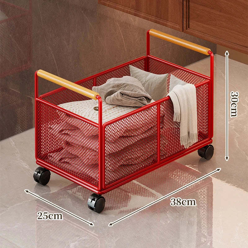 Storage Cart Open Mesh Wooden Handles