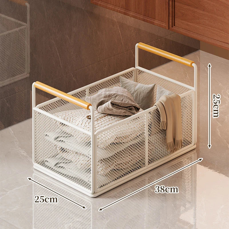 Storage Cart Open Mesh Wooden Handles