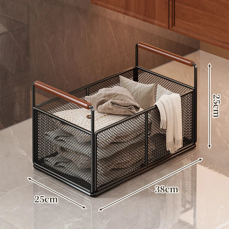 Storage Cart Open Mesh Wooden Handles