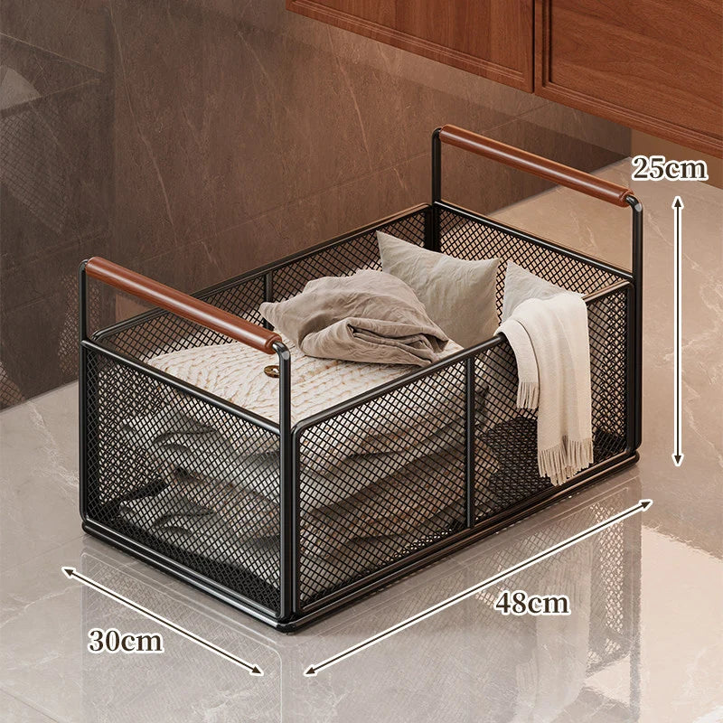 Storage Cart Open Mesh Wooden Handles