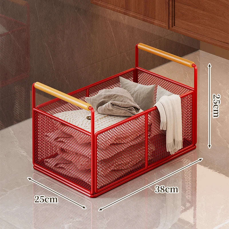 Storage Cart Open Mesh Wooden Handles