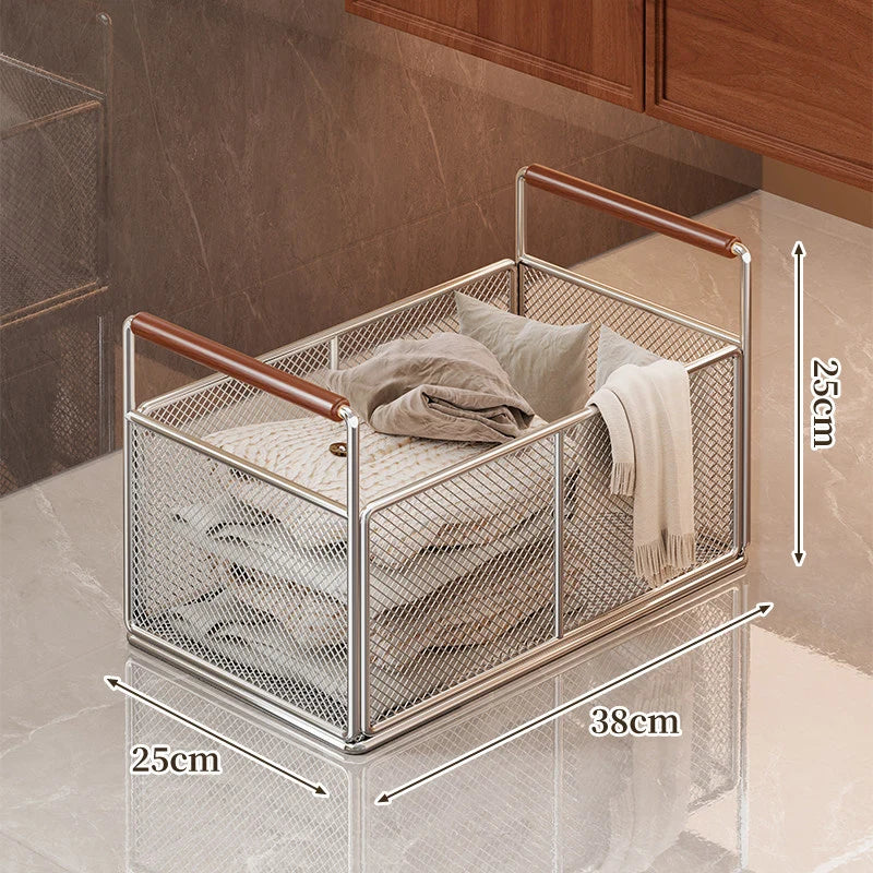 Storage Cart Open Mesh Wooden Handles