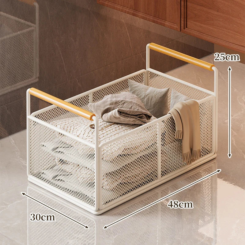 Storage Cart Open Mesh Wooden Handles