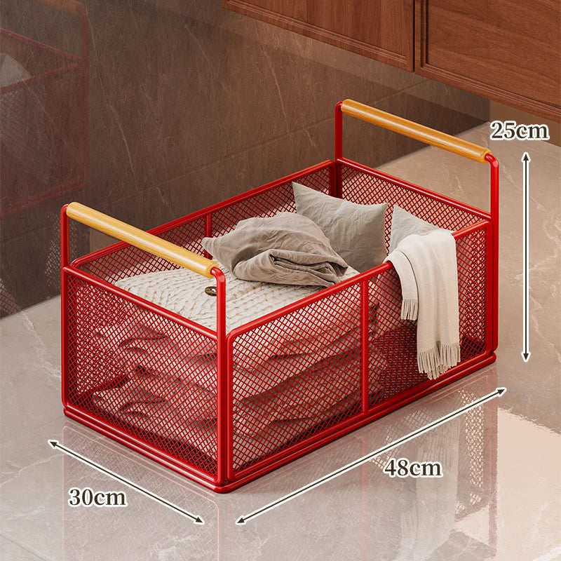 Storage Cart Open Mesh Wooden Handles
