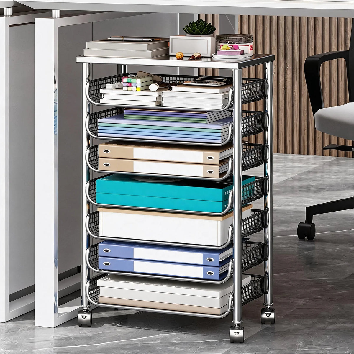 Storage Cart Ventilated Mesh Drawers Locking Swivel Casters