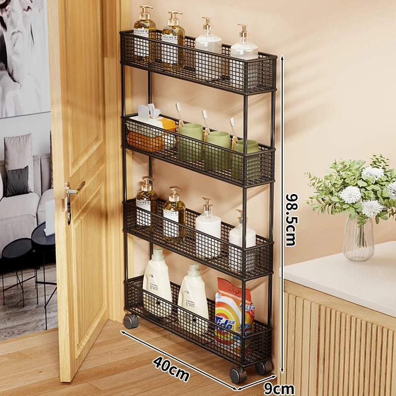 Storage Organizer Slim Freestanding Mesh Shelves for Narrow Gaps