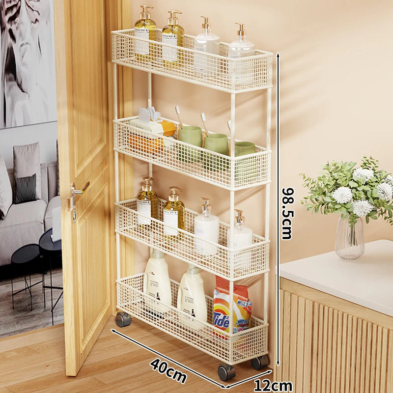 Storage Organizer Slim Freestanding Mesh Shelves for Narrow Gaps